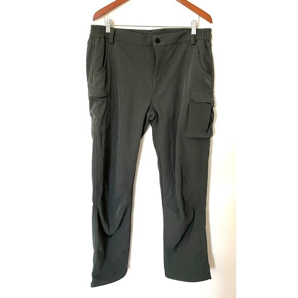 Fleece Lined Green Utility Cargo Pants Drawstring Pockets Wintercore Sz L (14) - Picture 1 of 10